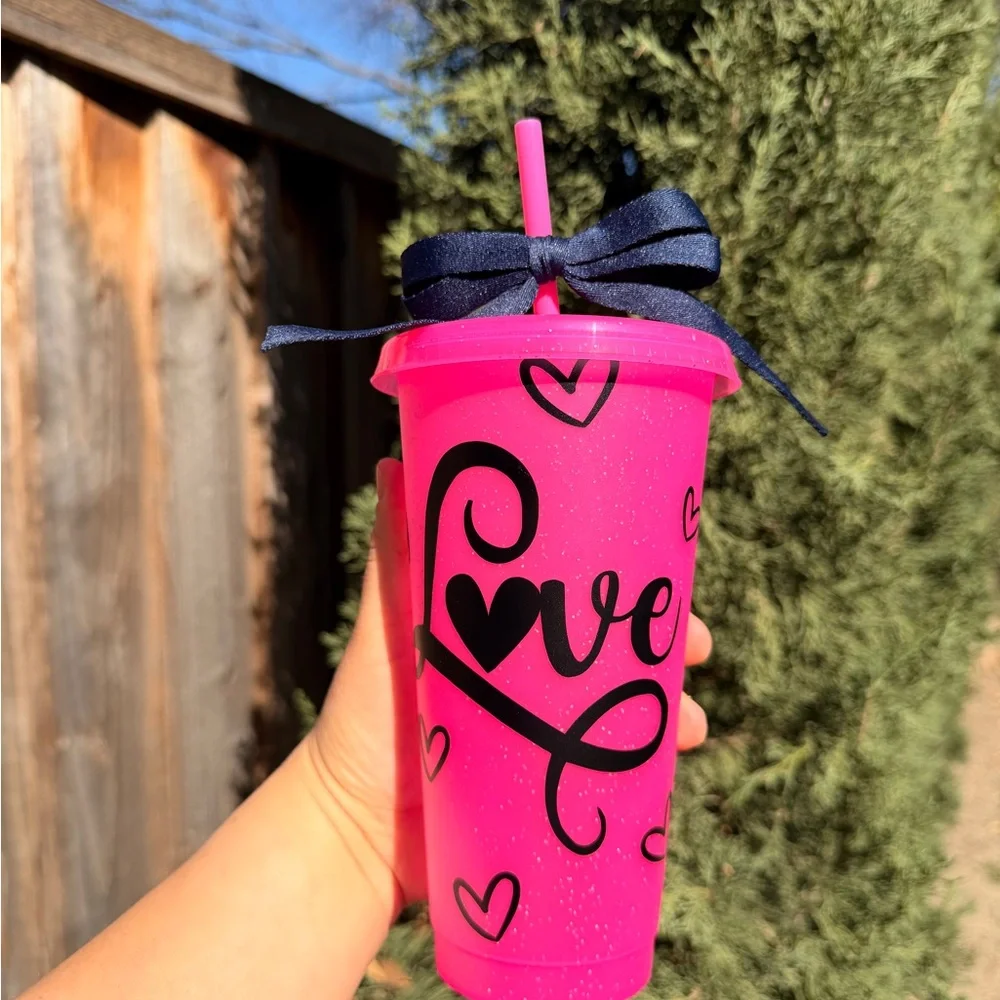 Pink Love Party Cup with Straw
